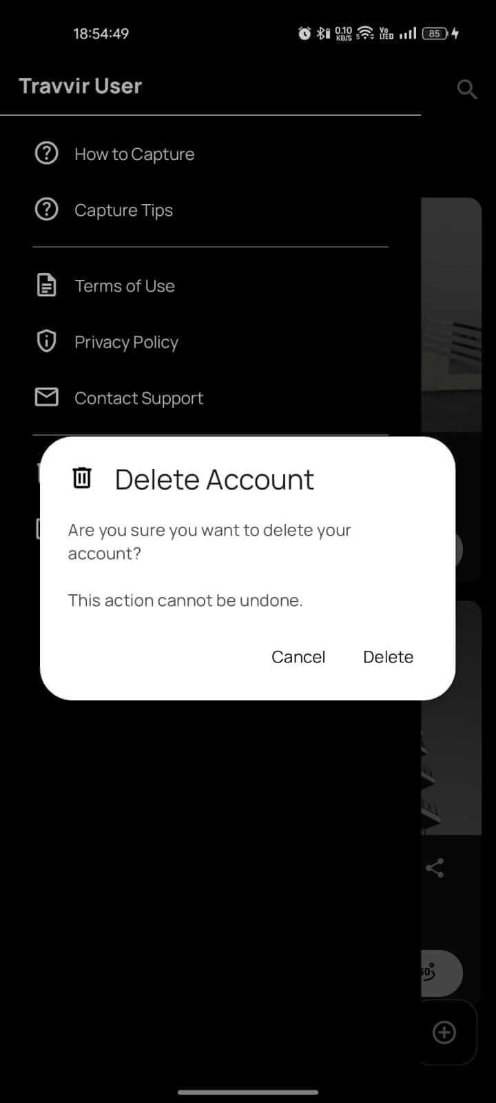 Confirmation dialog for account deletion
